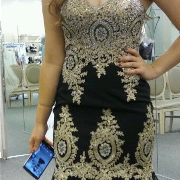 Black and Gold Mermaid Prom Dress - Picture 4 of 4